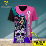 Fight Like A Girl - Cancer Awareness V-Neck Tshirt SEP-DT30