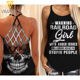 Warning Railroad Girl Criss-Cross Open Back Camisole Tank Top AUG-LN27