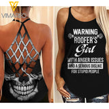 Warning Roofer's Girl Criss-Cross Open Back Camisole Tank Top AUG-LN27