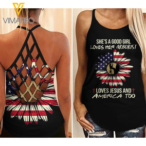 Arborist Criss-Cross Open Back Camisole Tank Top MAR-QH26