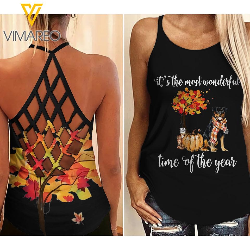 Rottweiler Dog Criss-Cross Open Back Camisole Tank Top SEP-LN08