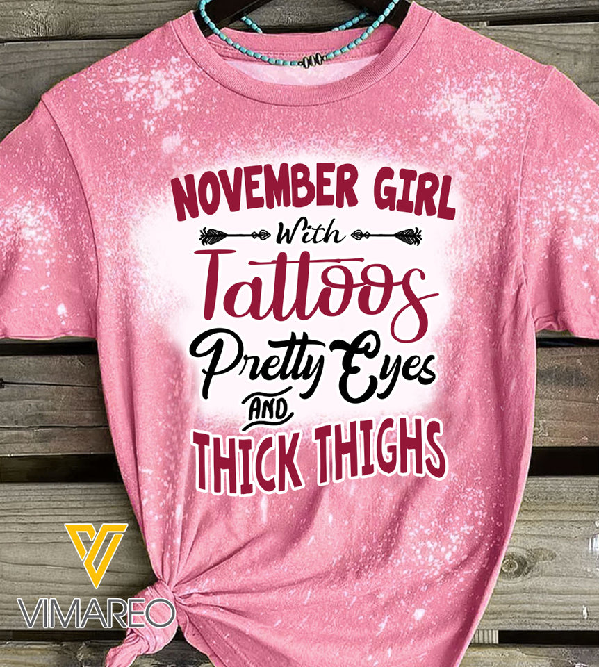 November Girl With Tattoos Bleached Tshirt Printed SEP-QH17
