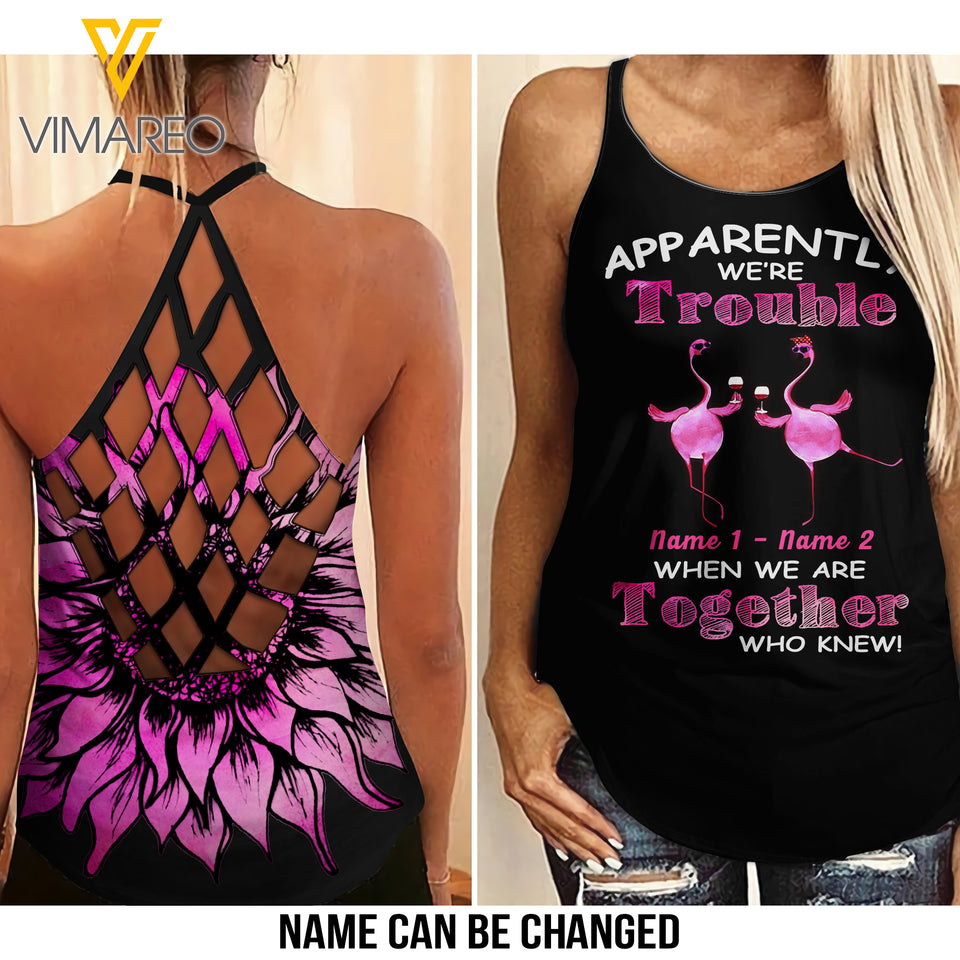 Flamingo Criss-Cross Open Back Camisole Tank Top MAR-DT30