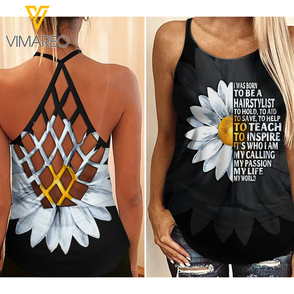 Hairstylist Girl Criss-Cross Open Back Camisole Tank Top MAR-DT14