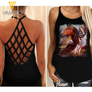 Horse Criss-Cross Open Back Camisole Tank Top APR-QH22
