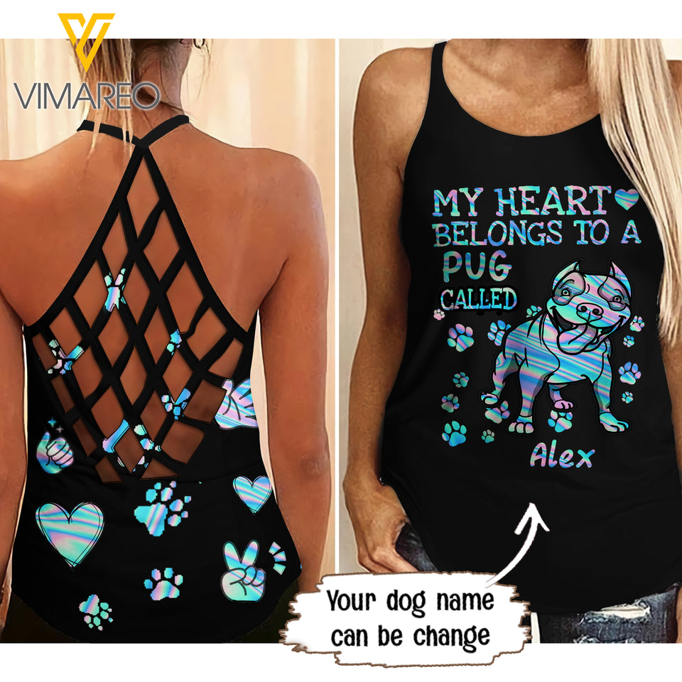 Personalized Pug Criss-Cross Open Back Camisole Tank Top AUG-LN03