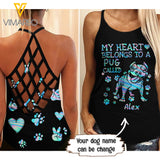 Personalized Pug Criss-Cross Open Back Camisole Tank Top AUG-LN03