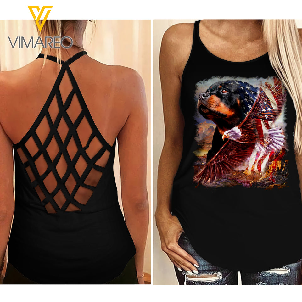 Rottweiler Dog Criss-Cross Open Back Camisole Tank Top APR-QH22