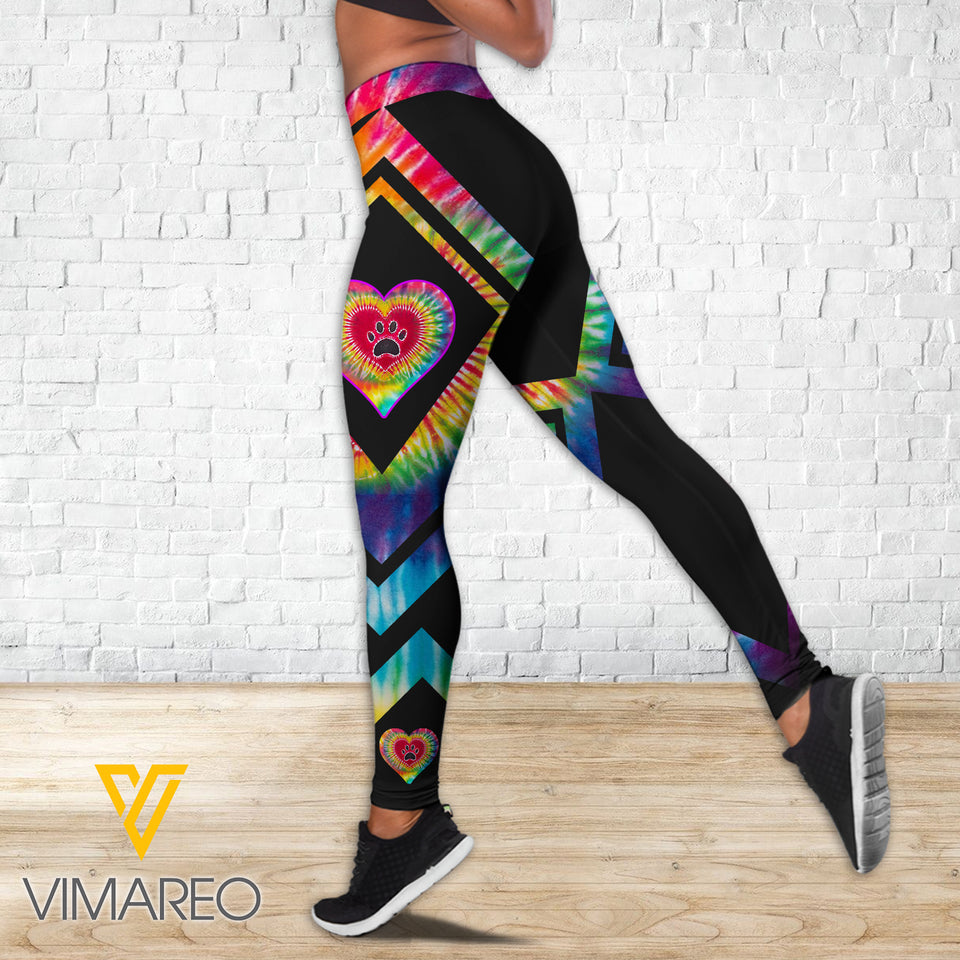 Dog Lover Tie Dye Criss-Cross Open Back Camisole Tank Top Legging