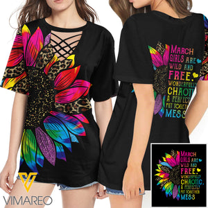 KHMD MARCH GIRL SUNFLOWER 3D Printed Lace up T-Shirt 2206