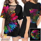 KHMD MARCH GIRL SUNFLOWER 3D Printed Lace up T-Shirt 2206