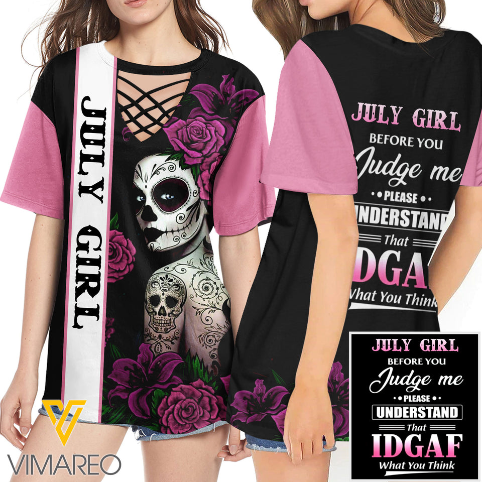 KHMD JULY GIRL 3D Printed Lace up T-Shirt 2306
