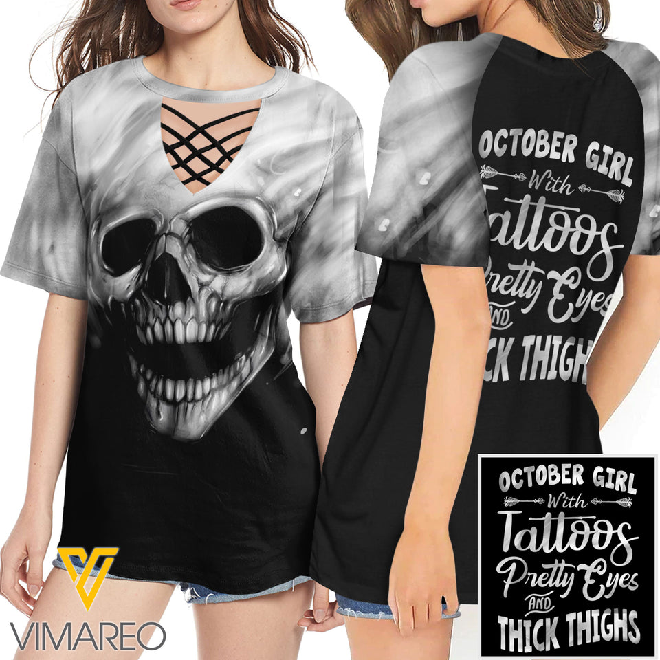 KHMD OCTOBER GIRL SUNFLOWER 3D Printed Lace up T-Shirt 2806