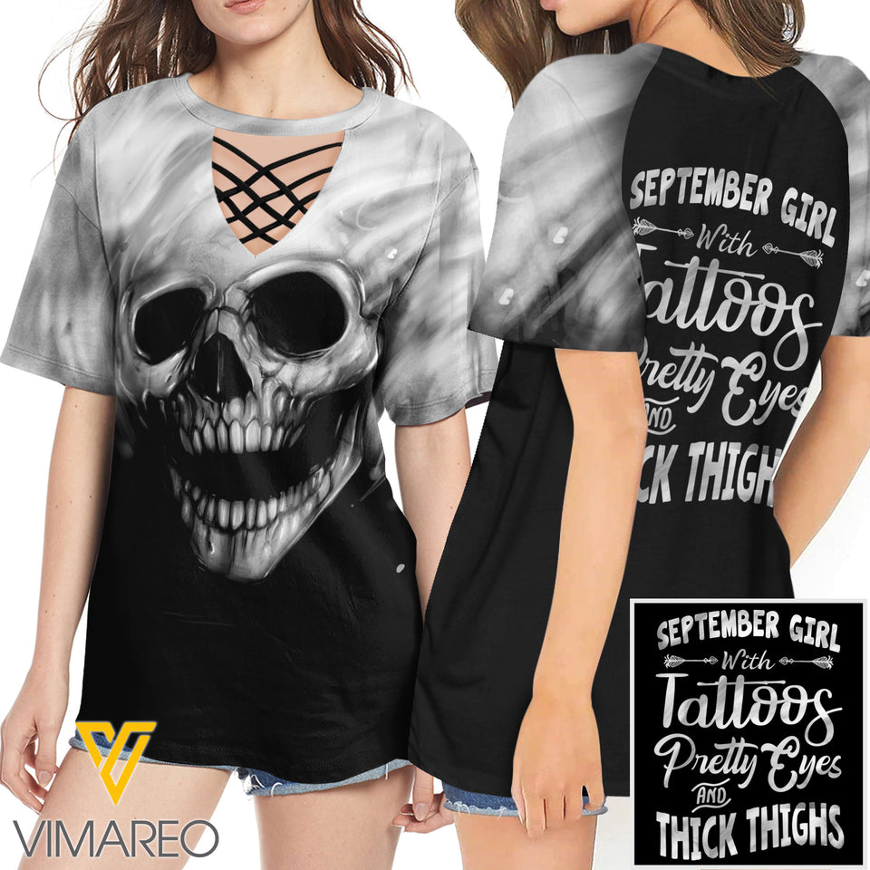 KHMD SEPTEMBER GIRL SUNFLOWER 3D Printed Lace up T-Shirt 2806