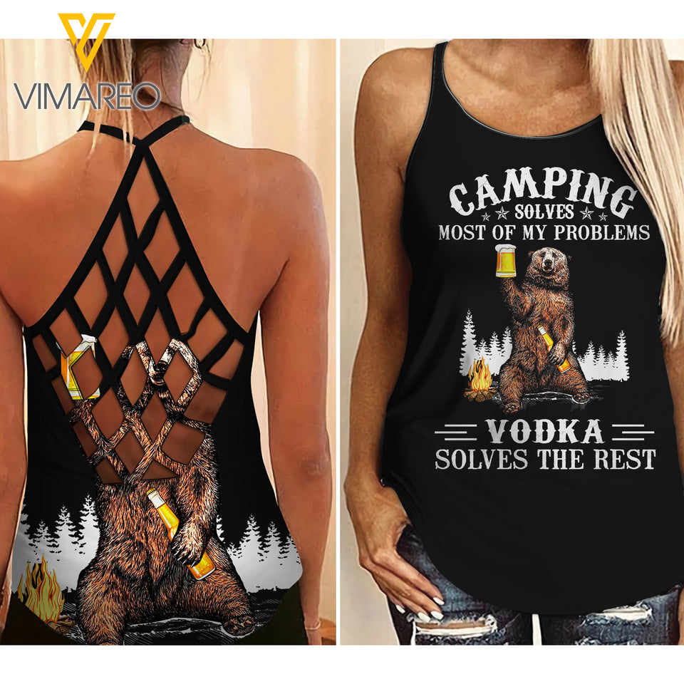 KHMD CAMPING + VODKA Girl Criss-Cross Tank Top