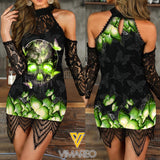 KHMD SKULL BUTTERFLY GREEN Women's Dress 2106