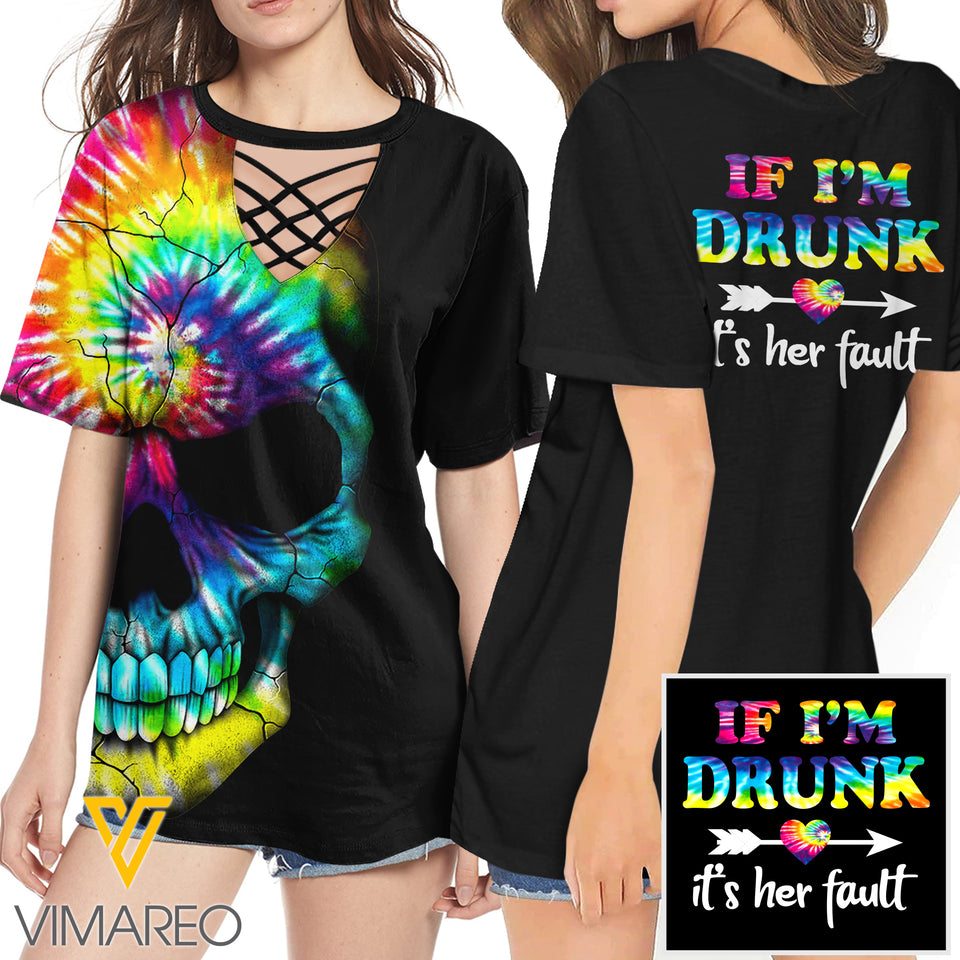 KHMD  DRUNK TIE DYE 3D Printed Lace up T-Shirt 2206