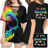 KHMD  DRUNK TIE DYE 3D Printed Lace up T-Shirt 2206