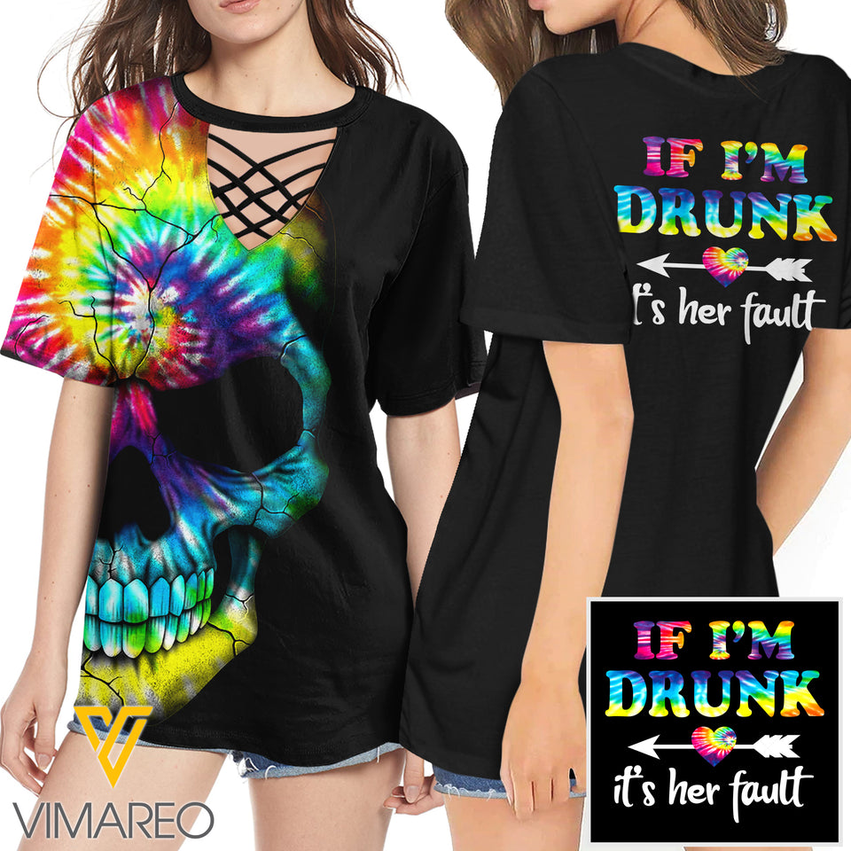 KHMD  DRUNK TIE DYE 3D Printed Lace up T-Shirt 2206