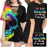 KHMD  DRUNK TIE DYE 3D Printed Lace up T-Shirt 2206