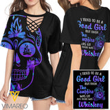 KHMD WHISKEY GOOD GIRL 3D Printed Lace up T-Shirt 2806