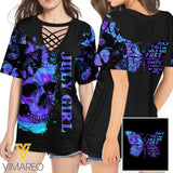 KHMD JULY GIRL SKULL 3D Printed Lace up T-Shirt 2206