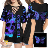 KHMD OCTOBER GIRL SKULL 3D Printed Lace up T-Shirt 2206