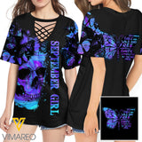 KHMD SEPTEMBER GIRL SKULL 3D Printed Lace up T-Shirt 2206