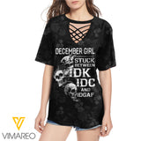 KHMD DECEMBER GIRL 3D Printed Lace up T-Shirt 2306
