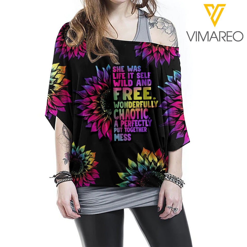 KHMD CHAOTIC SUNFLOWER Women Loose Dolman Sleeve 1706