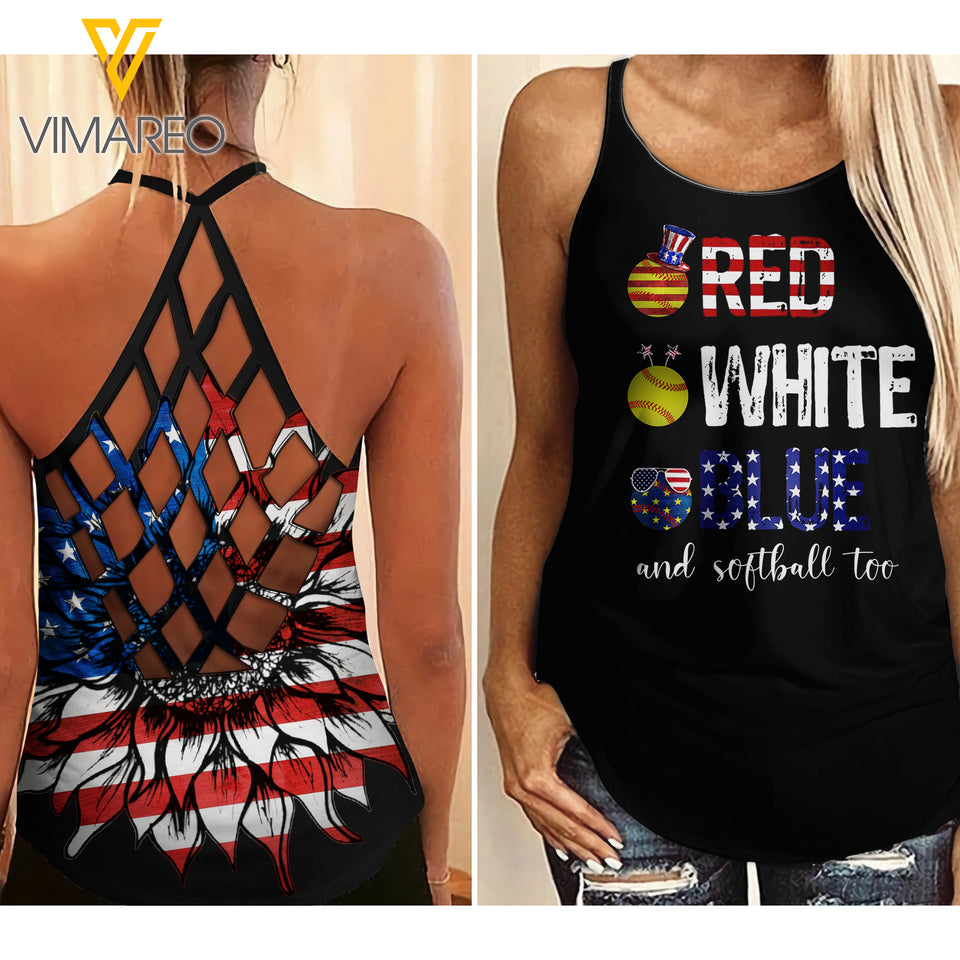 KHMD SOFTBALL TOO 4TH OF JULY Criss-Cross Tank Top 1604