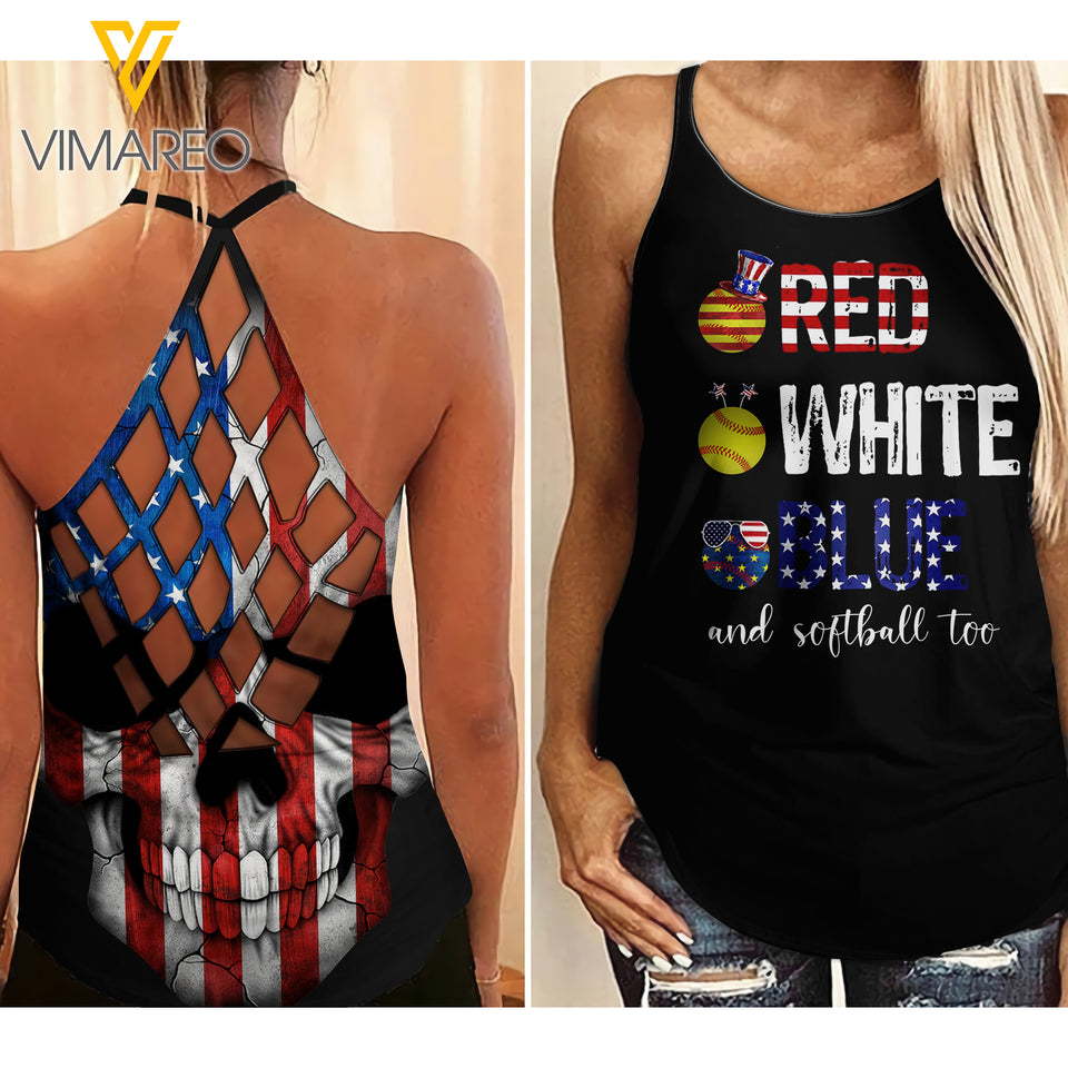 KHMD SOFTBALL TOO 4TH OF JULY Criss-Cross Tank Top 1604