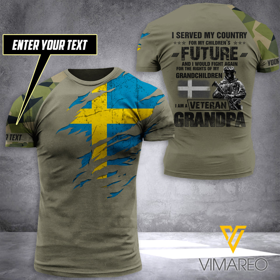 Customized Swedish Veteran 3D Printed TShirt YYQQ