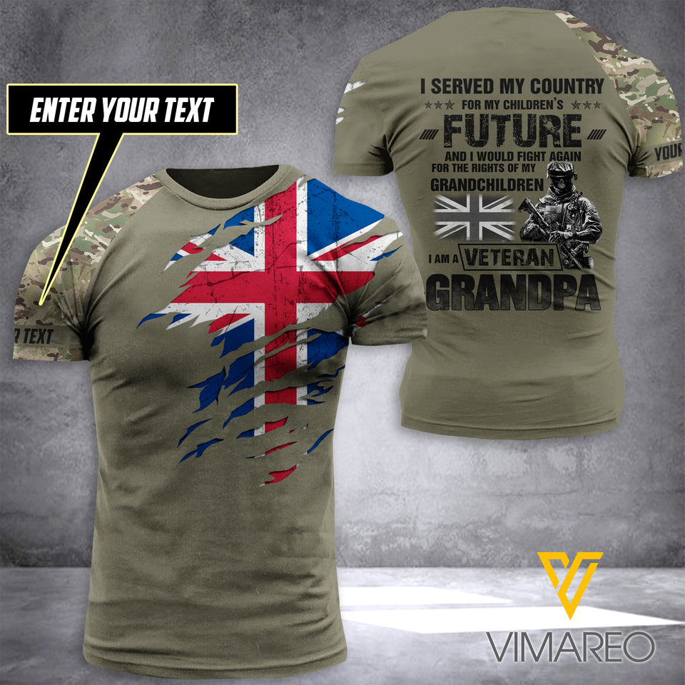 Customized British Veteran 3D Printed TShirt YYQQ
