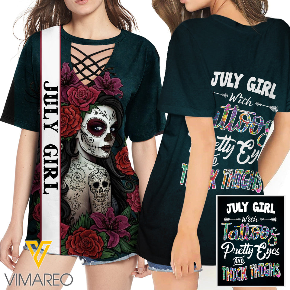 KHMD JULY GIRL 3D Printed Lace up T-Shirt 2306