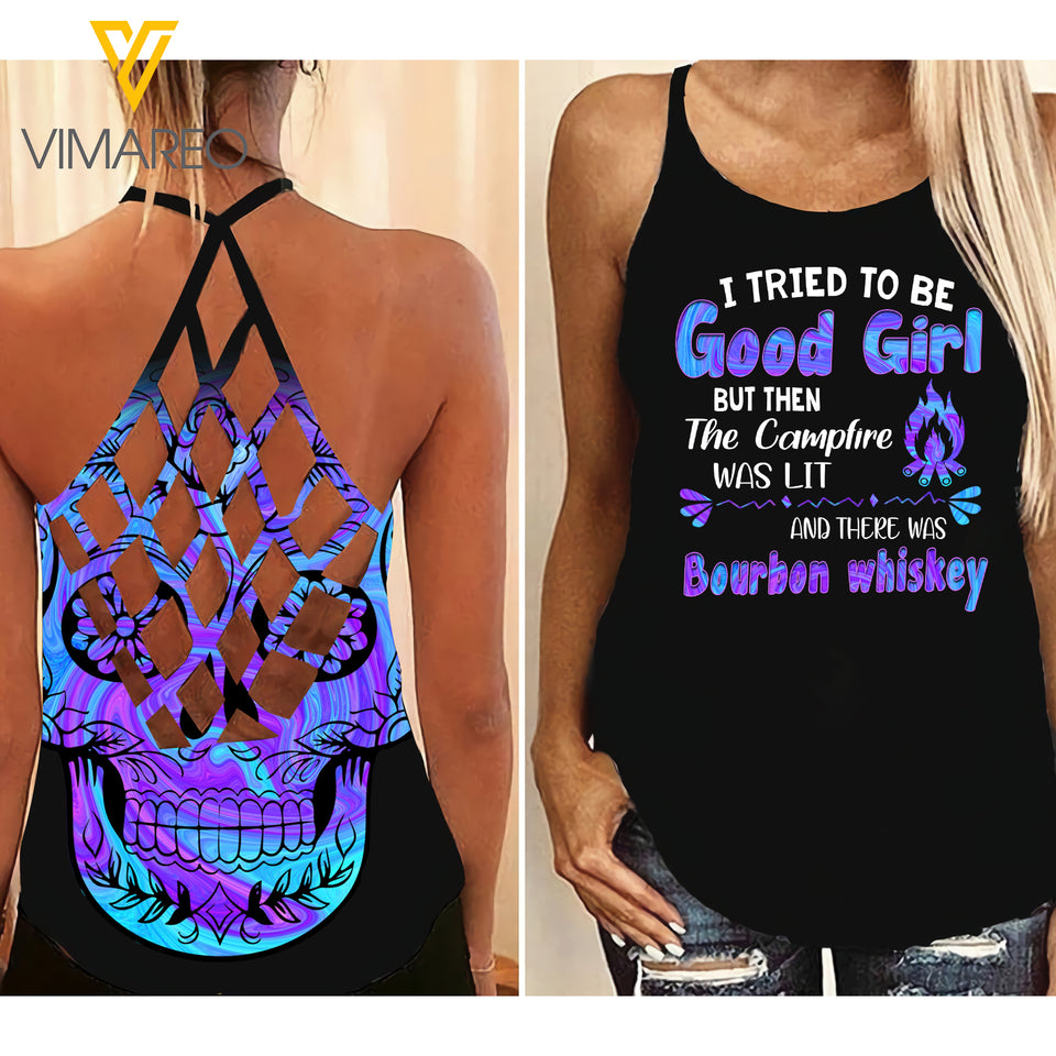 KHMD GOOD GIRL BOURBON WHISKEY Criss-Cross CHAOTIC Tank Top Legging
