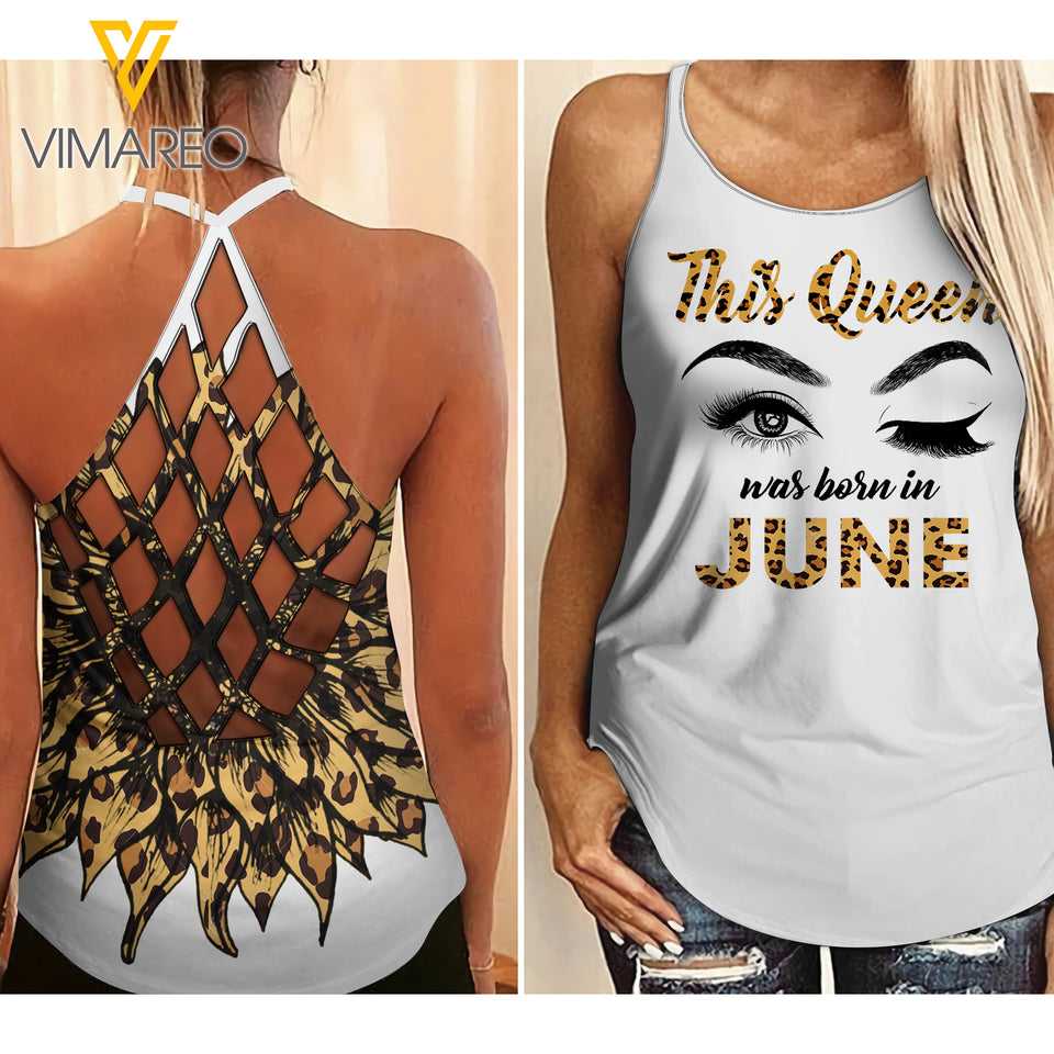 JUNE QUEEN Criss-Cross Open Back Camisole Tank Top Legging TMT