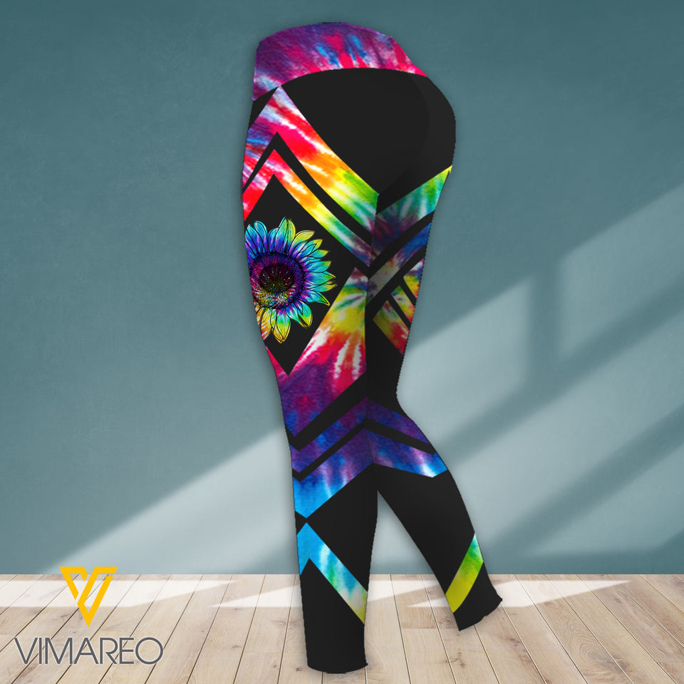 AUGUST GIRL SUNFLOWER TIE DYE SPORT BRA/LEGGING
