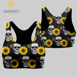 Sunflower skul lover 3D printed Sport bra