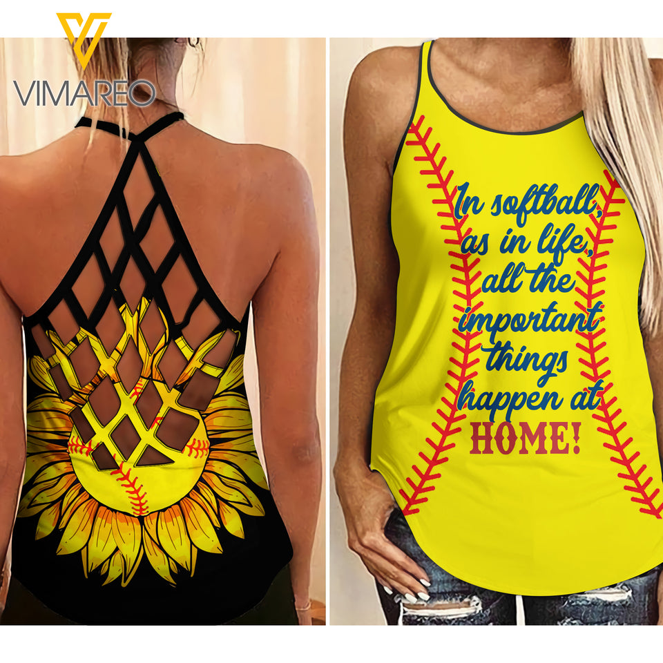 SOFTBALL Criss-Cross Open Back Camisole Tank Top HOME