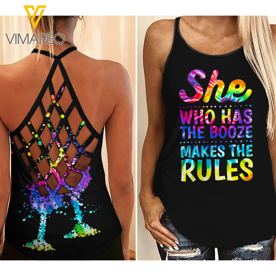 Have the Booze Make the Rules Bartender Criss-Cross Open Back Camisole Tank Top
