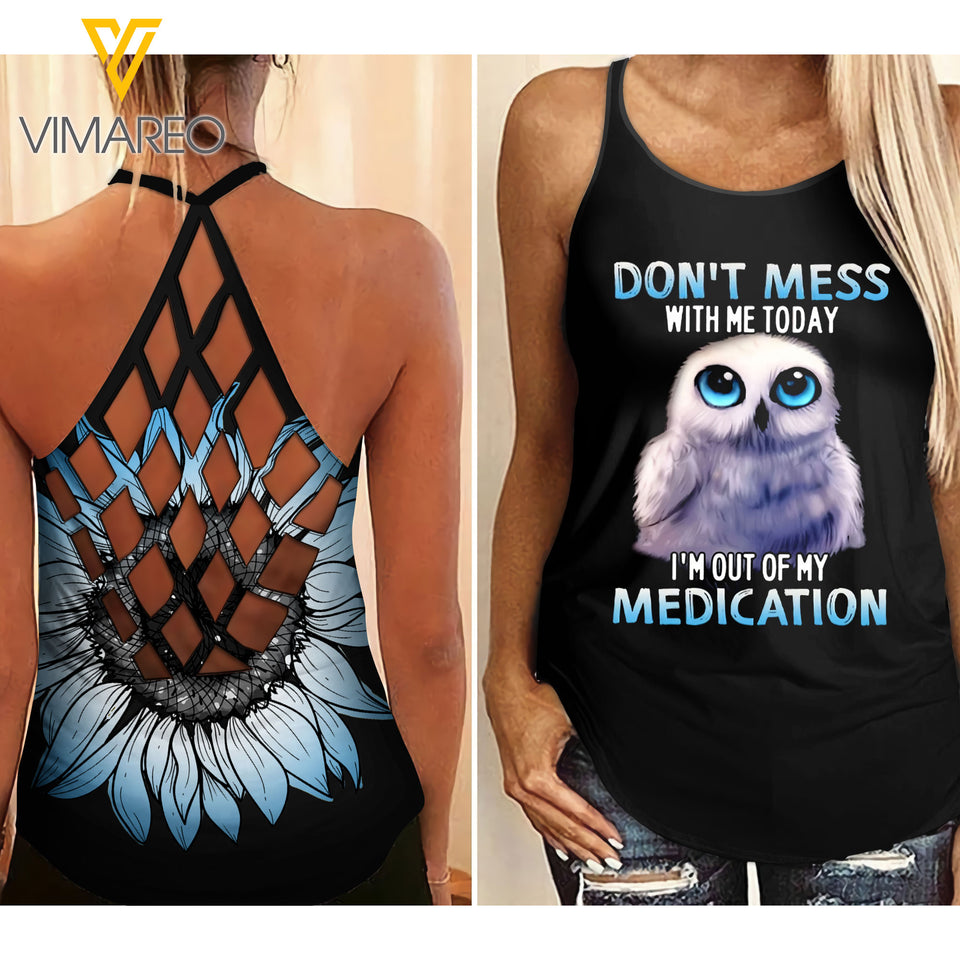 Do Not Mess With Me Today Owl Criss-Cross Open Back Camisole Tank Top