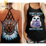 Do Not Mess With Me Today Owl Criss-Cross Open Back Camisole Tank Top
