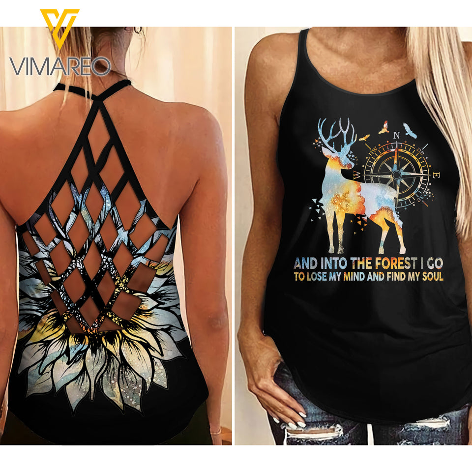 Nature lover Deer Criss-Cross Open Back Camisole Tank Top