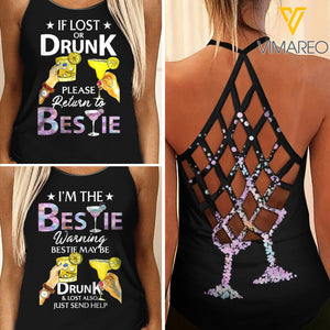 Drunk Bestie 3 Tiedye Criss-Cross Open Back Camisole Tank Top