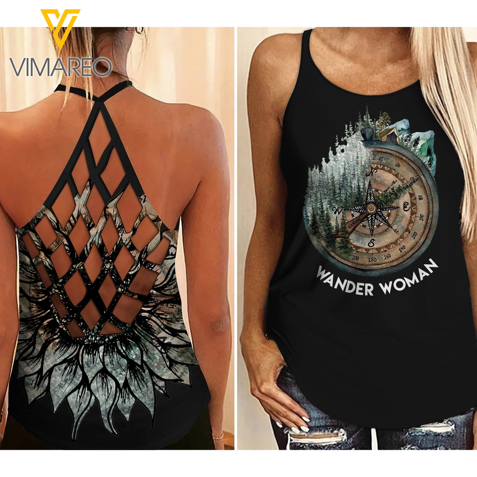 Wander Woman hiking lover Criss-Cross Open Back Camisole Tank Top MAR-QH18