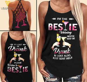 Drunk Bestie Criss-Cross Open Back Camisole Tank Top