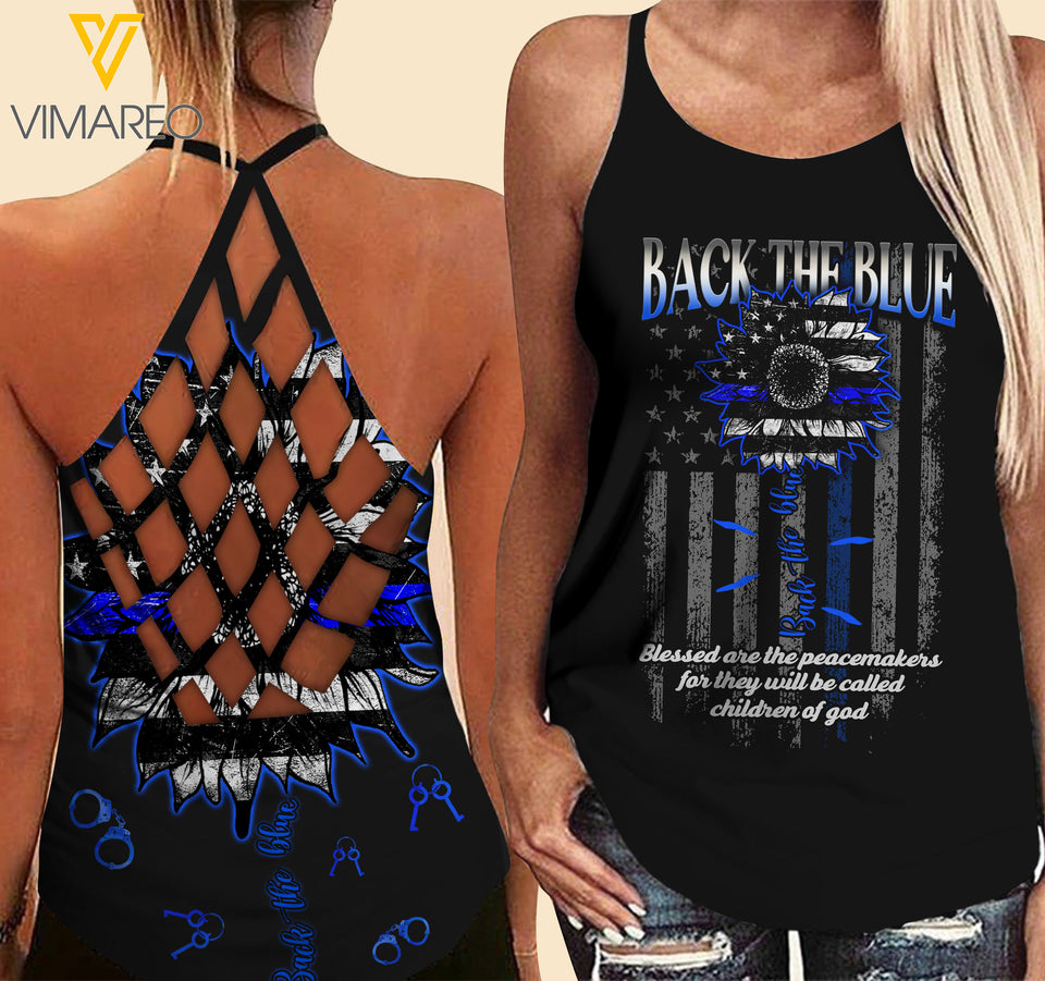 BACK THE BLUE CRISS-CROSS OPEN BACK CAMISOLE TANK TOP LC