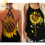 COUNTRY GIRL SUNFLOWER CRISS-CROSS OPEN BACK CAMISOLE TANK TOP