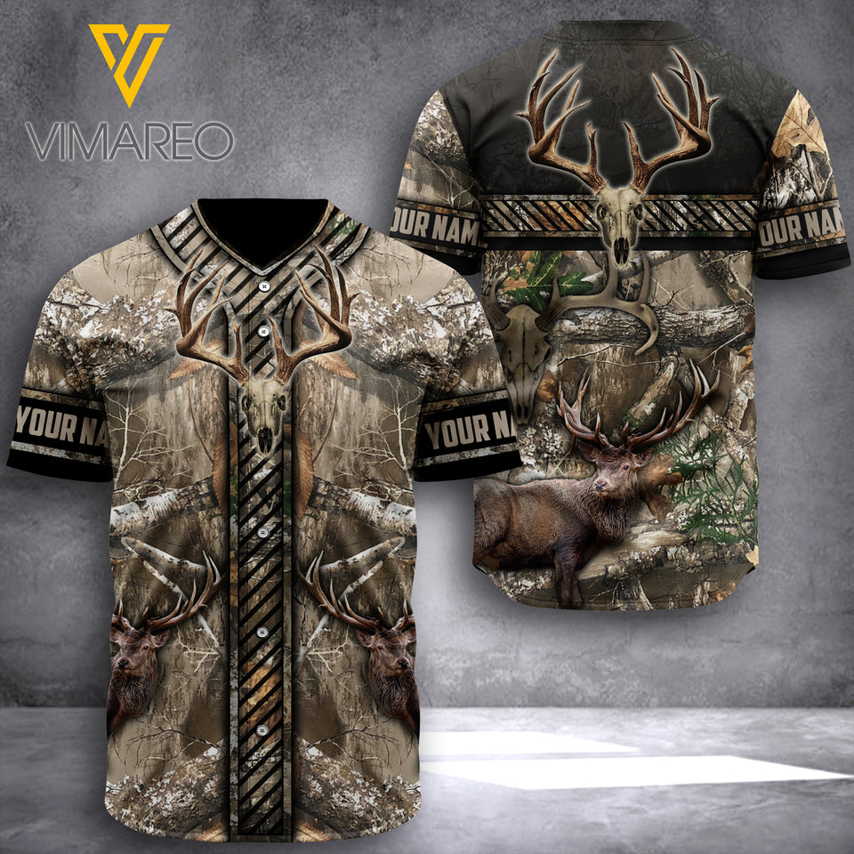 PERSONALIZED DEER HUNTING BASEBALL JERSEY 3D PRINTED